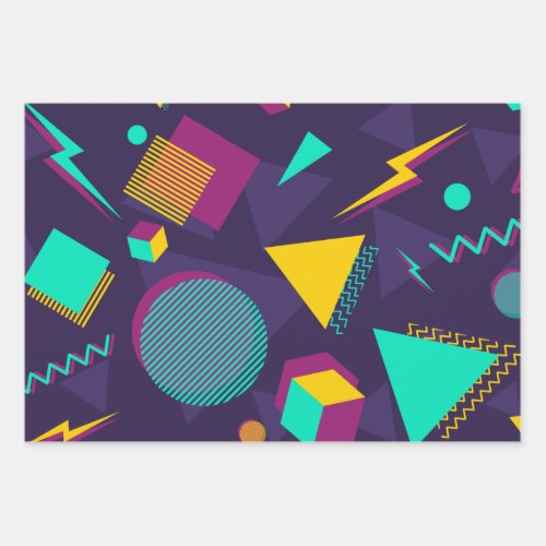 Vintage 90s Memphis_Style Pattern Wrapping Paper Sheets