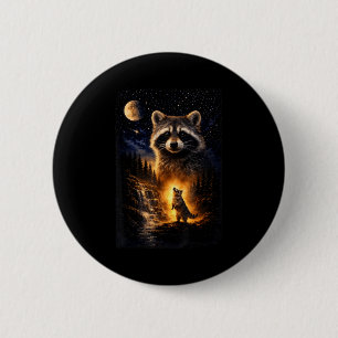 Vintage 90s raccoon howling at the moon raccoon button