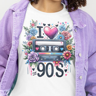 Vintage 90s Retro Cassette Tape, Floral, Love 90s T-Shirt