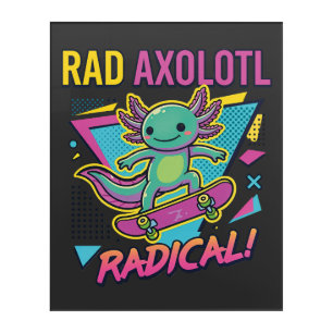 Vintage 90s style Axolotl Skateboard Rad neon Acrylic Print