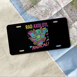 Vintage 90s style Axolotl Skateboard Rad neon License Plate