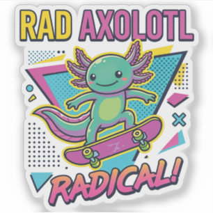 Vintage 90s style Axolotl Skateboard Rad neon Sticker