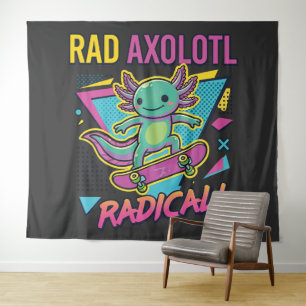 Vintage 90s style Axolotl Skateboard Rad neon Tapestry