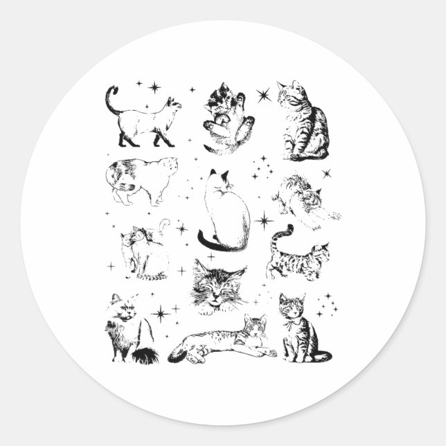 Vintage 90s Tattoo Cat _1  Classic Round Sticker (Front)