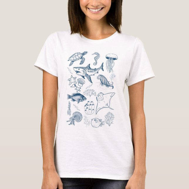 Vintage 90s Tattoo Sea Animal T-shirt Design (Front)