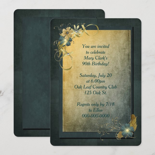 Vintage 90th Birthday Invitation (Front/Back)