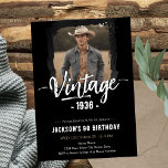 Vintage 90th Birthday  Invitation<br><div class="desc">Celebrate this extraordinary milestone with his vintage theme 90th birthday invitation designed to set the tone for a warm and memorable adult birthday celebration. The font features a customizable one photo layout perfect for highlighting a favorite portrait or a chair's memory from the past. Classic retro styling age textures in...</div>