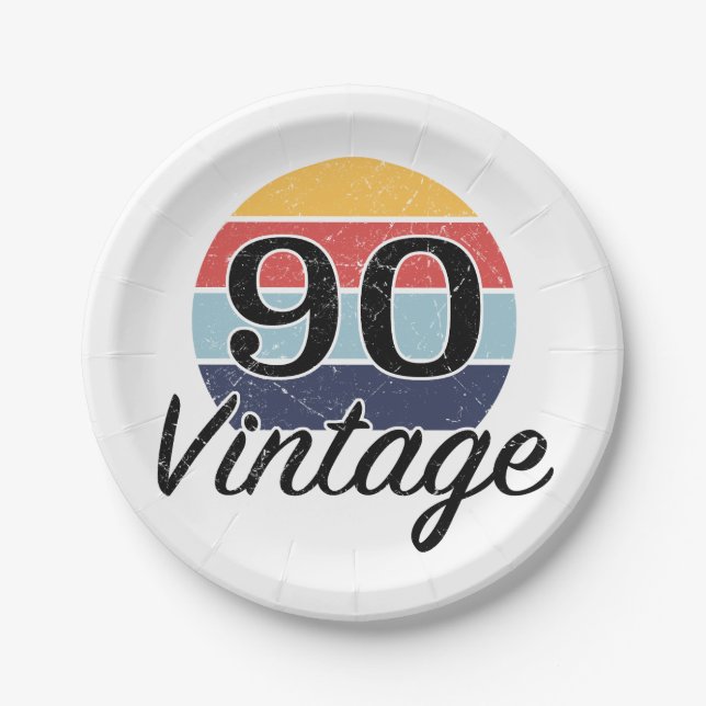 Vintage 90th Birthday Sunset Paper Plates (Front)