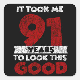 Vintage 91 Years Old Funny 91st Birthday Gift Square Sticker