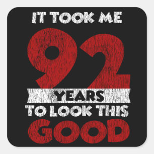 Vintage 92 Years Old Funny 92nd Birthday Gift Square Sticker