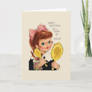 Vintage 9 Year Old Girl Birthday Card