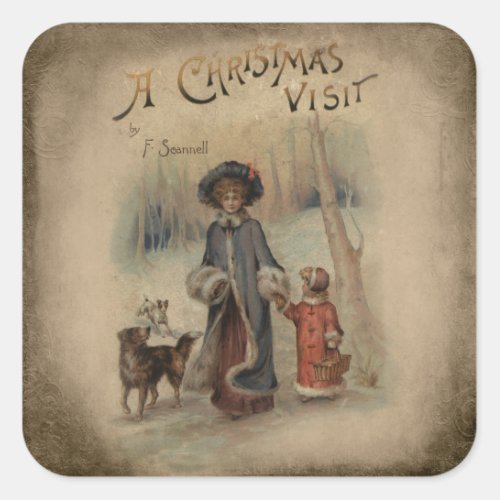 Vintage A Christmas Visit Book Cover Art Square Sticker