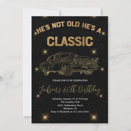 Vintage a Classic Gold Car Birthday Celebrating Invitation