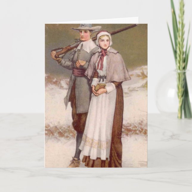 Vintage - A Colonial Thanksgiving, Holiday Card (Front)