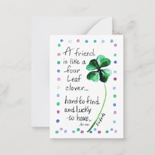 Vintage A Friend Is Like a Four Leaf Clover text Note Card
