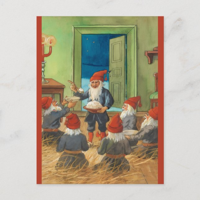 Vintage A Gathering of Gnomes Christmas Postcard (Front)