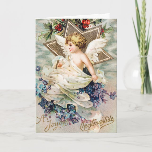 Vintage A Joyous Christmastide (1908) Painting Holiday Card (Front)