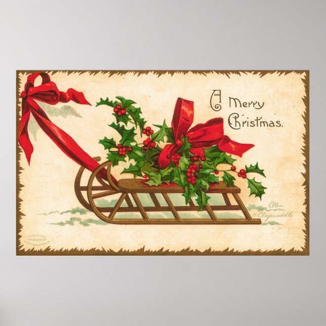 Vintage A Merry Christmas Card Poster (Front)