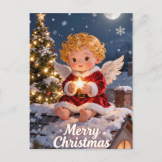 Vintage A Merry Christmas Cute Baby Angel  Postcard