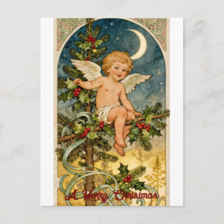 Vintage A Merry Christmas Cute Baby Angel Postcard