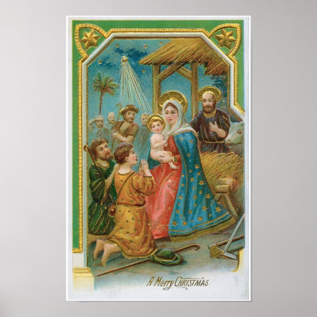 Vintage A Merry Christmas Madonna And Child Poster (Front)