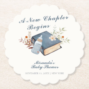 Vintage A New Chapter Book Bottle Baby Shower Paper Coaster