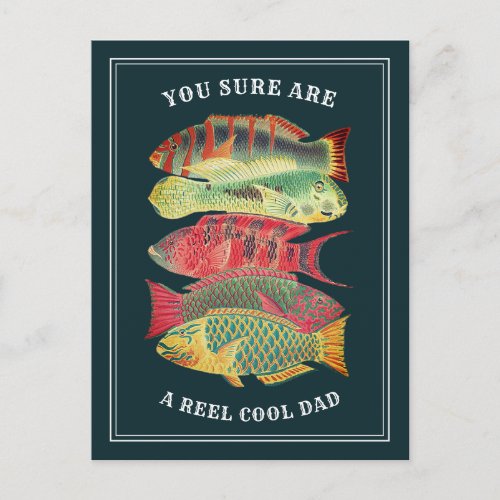 Vintage A Reel Cool Dad Barrier Reef Fish  Dark Postcard