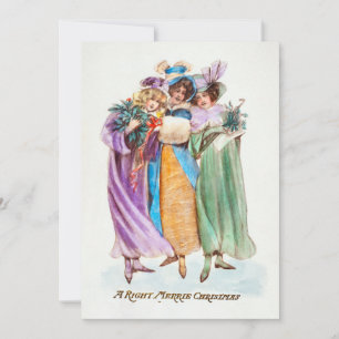 Vintage A Right Merrie Christmas Woman Lady Holiday Card