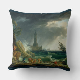 Vintage A Storm on a Mediterranean Coast Throw Pillow