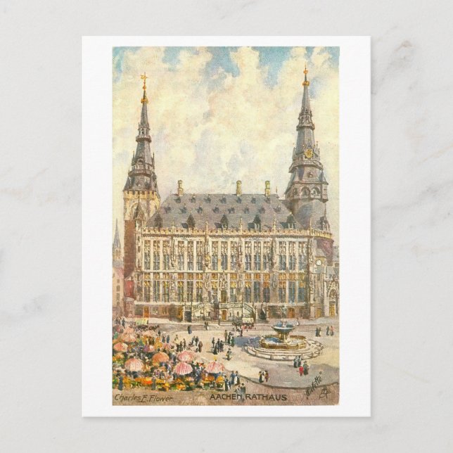 Vintage Aachen Germany Rathaus Postcard (Front)