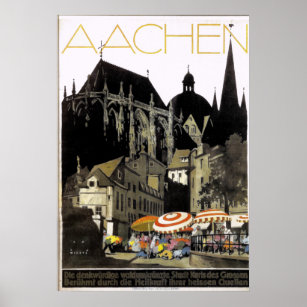 Vintage Aachen Germany Travel Poster
