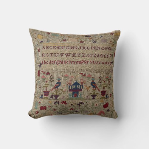 Vintage ABC Embroidery Throw Pillow
