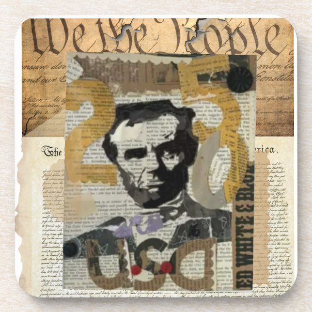 Vintage Abraham Lincoln Collage rustic coasters (Front)