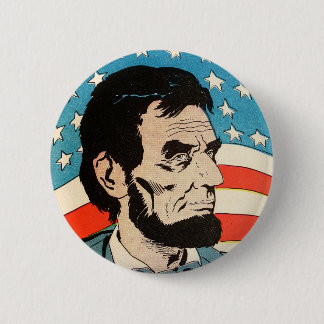 Vintage Abraham Lincoln USA Flag Illustration Button