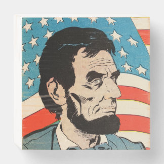 Vintage Abraham Lincoln USA Flag Illustration Wooden Box Sign