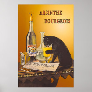 Vintage Absinthe Bourgeois Black Cat Poster Bar