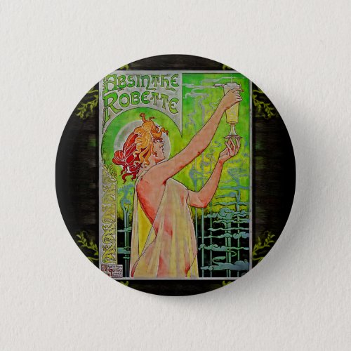 Vintage Absinthe Green Fairy Poster Button