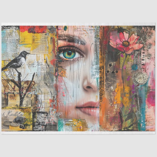 Vintage Abstract Art Collage Decoupage Tissue Paper (Front)