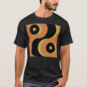 Vintage Abstract Black and Yellow Wavy Squares T-Shirt