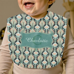 Vintage Abstract Botanical Monogram Floral Pattern Baby Bib