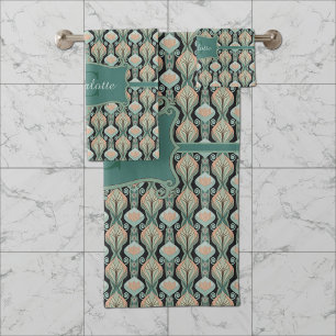 Vintage Abstract Botanical Monogram Floral Pattern Bath Towel Set