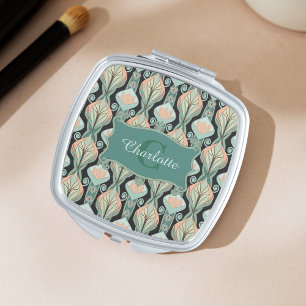 Vintage Abstract Botanical Monogram Floral Pattern Compact Mirror