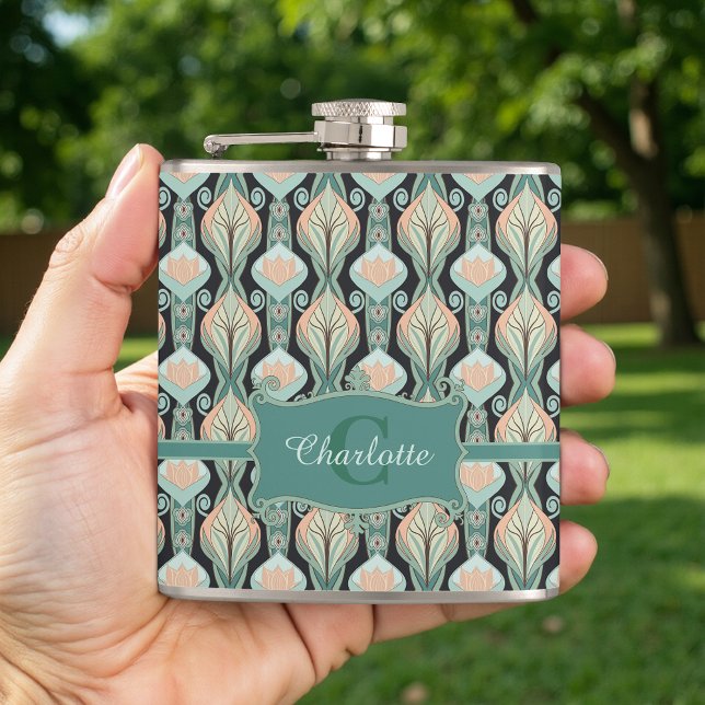 Vintage Abstract Botanical Monogram Floral Pattern Flask (Creator Uploaded)