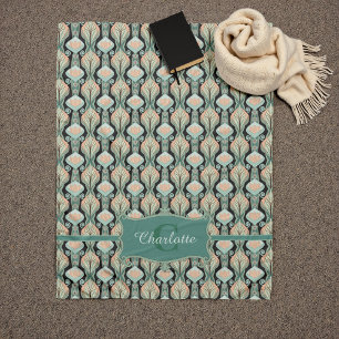 Vintage Abstract Botanical Monogram Floral Pattern Fleece Blanket