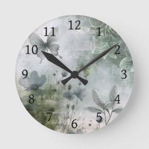 Vintage Abstract Butterflies Flowers Design 401 Round Clock