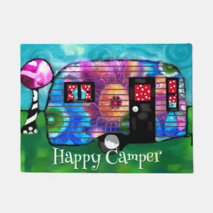 Vintage Abstract Camp Trailer Floral Personalized Doormat