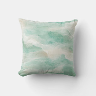 Vintage Abstract Coastal Shore Teal And Sand Beach Throw Pillow