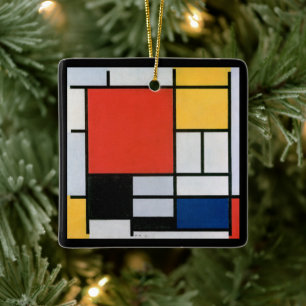 Vintage Abstract Composition by Piet Mondrian Ceramic Ornament