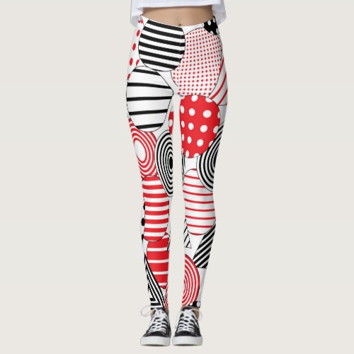 Vintage Abstract Dots  Stripes Leggings