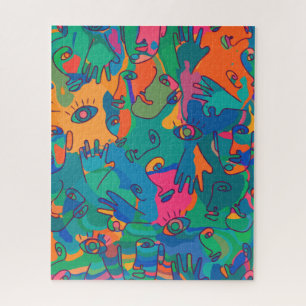 Vintage Abstract Face Finger Doodle Line Jigsaw Puzzle